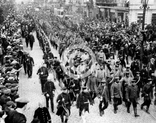 German troops as prisoners in Antwerp, Belgium, First World War, 1914. Artist: Unknown