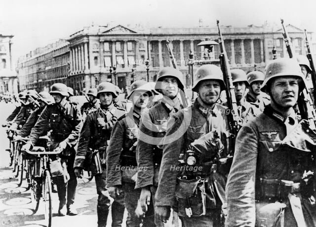 German troops marching through Paris, 17 June 1940. Artist: Unknown