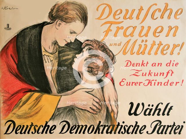 German women and mothers! Think of your children's future! Vote for the German Democratic... 1924. Creator: Krain, Willibald (1886-1945).