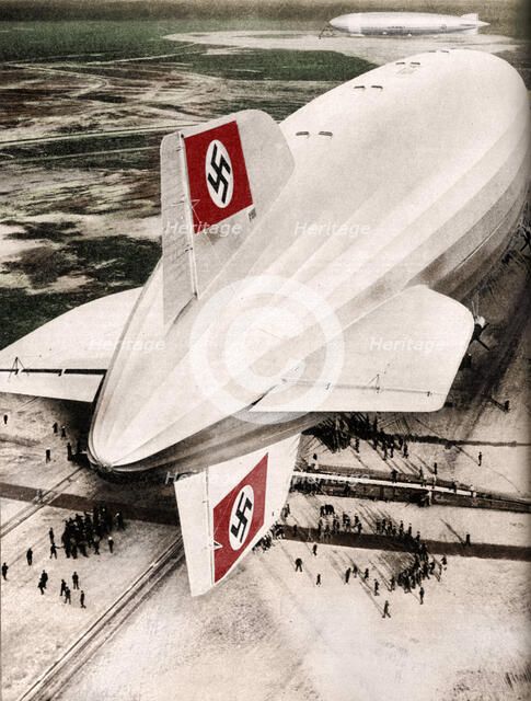 German Zeppelin airship 'Hindenburg' moored at Lakehurst, New Jersey, c1936 (c1937). Artist: Unknown.