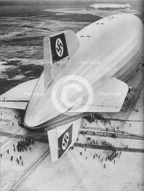 German Zeppelin airship 'Hindenburg' moored at Lakehurst, New Jersey, c1936 (c1937). Artist: Unknown.