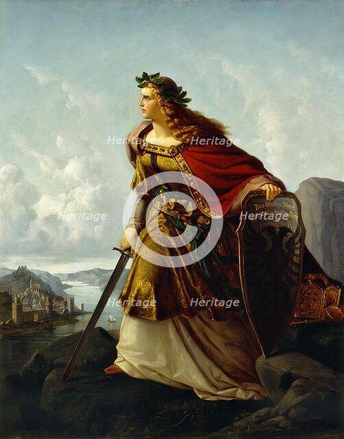 Germania at the Watch on the Rhine. Artist: Clasen, Lorenz (1812-1899)