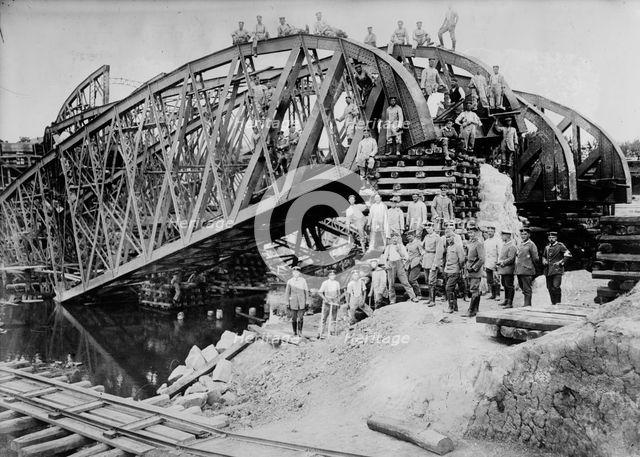 Germans rebuild bridge at Lemberg, between 1914 and c1915. Creator: Bain News Service.