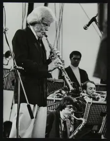 Gerry Mulligan playing at the Capital Radio Jazz Festival, Knebworth, Hertfordshire, July 1982. Creator: Denis Williams