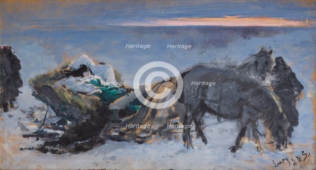 Gertruda Komorowska in the Sleigh, 1883. Creator: Leon Wyczolkowski.