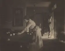 Gertrude Käsebier O'Malley at Billiards (Self-portrait), about 1909. Creator: Gertrude Kasebier