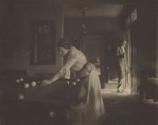 Gertrude Käsebier O'Malley at Billiards (Self-portrait), about 1909. Creator: Gertrude Kasebier