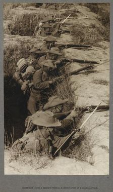 Gharwalis [sic] lining a reserve trench in expectation of a German attack, 1915 (1921). Creator: HD Girdwood