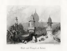 Ghat and Temple at Gokul India, c1838.Artist: R Wallis