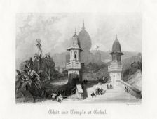 Ghat and Temple at Gokul India, c1838.Artist: R Wallis