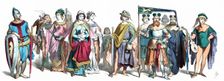 Ghibellines and Guelphs personages 12th-13th century, German engraving 1860
