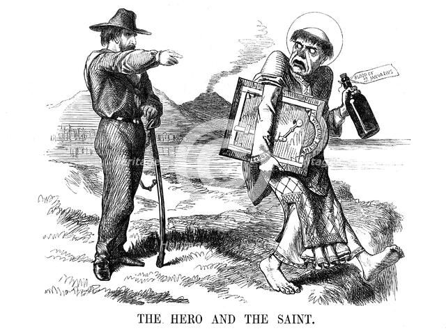 Giuseppe Garibaldi turning the 'British idea of the Roman Catholic church' out of Naples, 1860. Artist: Unknown