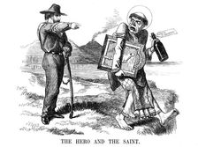 Giuseppe Garibaldi turning the British idea of the Roman Catholic church out of Naples, 1860