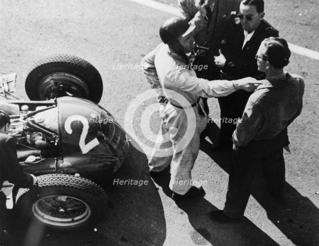 Giuseppe Farina and Alfa Romeo 159, French Grand Prix, Rheims, 1951. Artist: Unknown