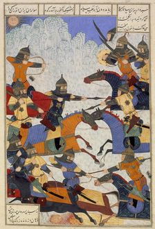 Giv fights Lahhak and Farshidvard, 1494/A.H. 899. Creator: Unknown