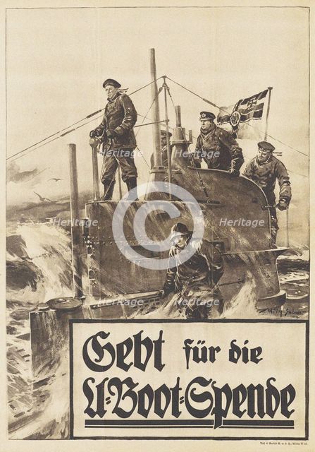 Give to the Submarine Donation. Poster, 1917. Artist: Stöwer, Willy (1864-1931)