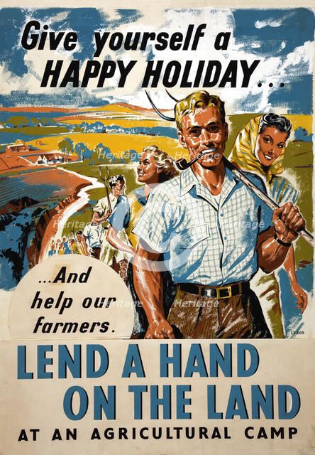 Give Yourself A Happy Holiday Lend A Hand On The Land poster, WWII. Creator: Mary Le Bon.