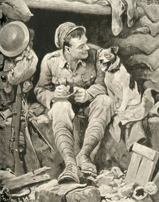 "Give Her My Love!" Tommy and His Canine Friend 1917. Creator: Stanley Llewellyn Wood