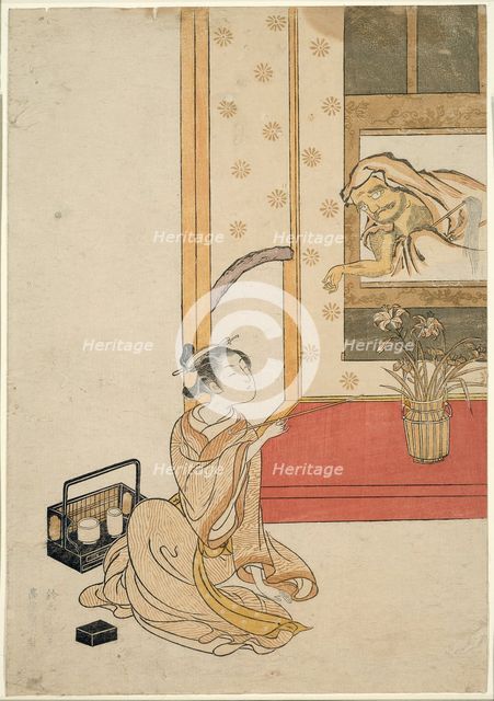 Giving Daruma a Smoke, 1765. Creator: Suzuki Harunobu.