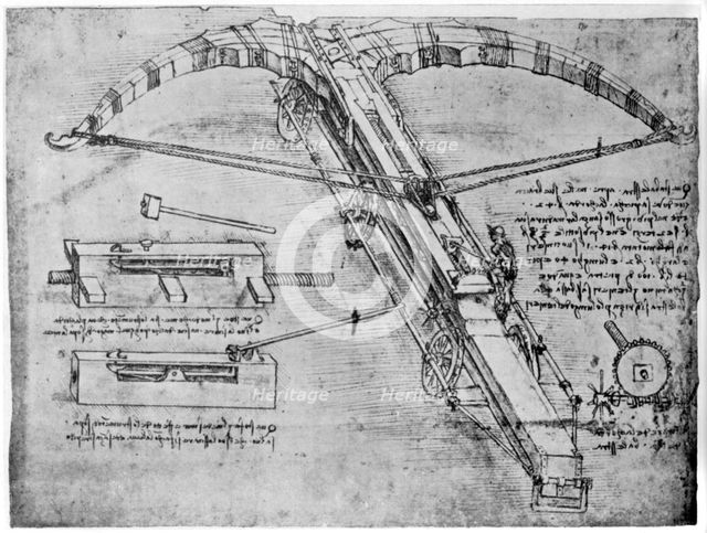 Giant crossbow, 1480-1485 (1954). Artist: Leonardo da Vinci