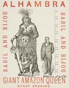 Giant Amazon Queen performing at Alhambra, 1885. Creator: Unknown