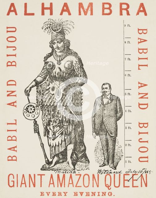 Giant Amazon Queen performing at Alhambra, 1885. Creator: Unknown.