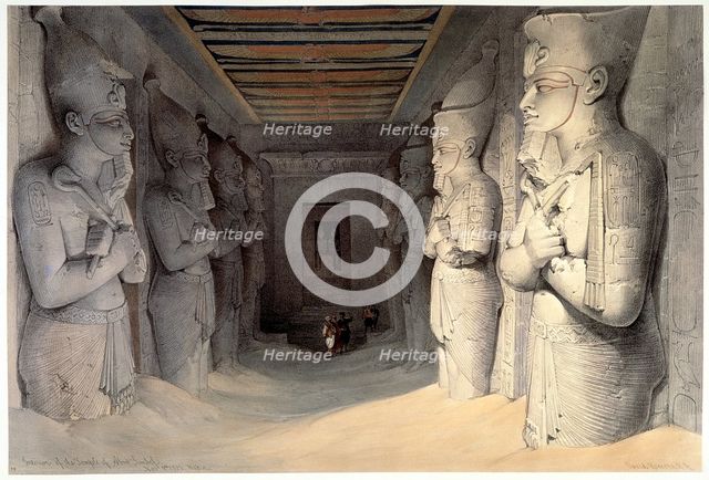 Giant limestone statues of Rameses II, Temple of Rameses, Abu Simbel, Egypt, 1836. Artist: David Roberts