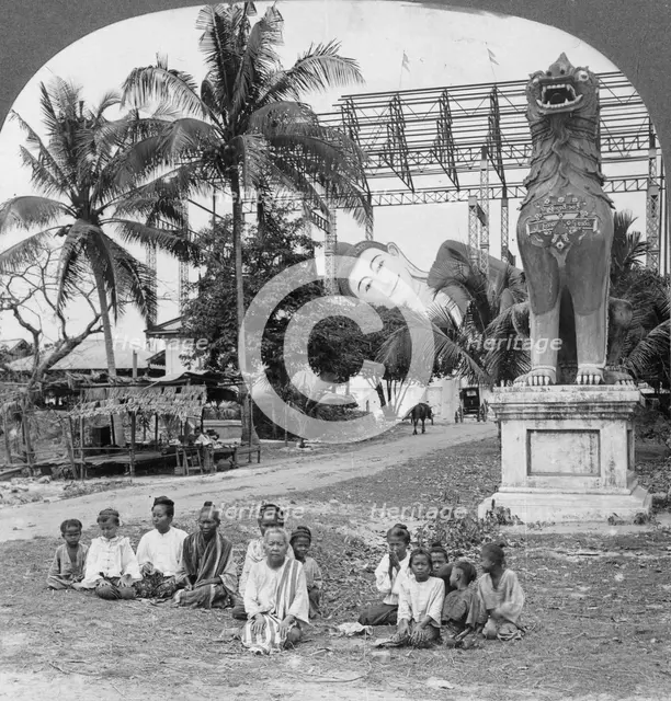 Giant recumbent figure of Buddha, Pegu, Burma, 1908. Artist: Stereo Travel Co