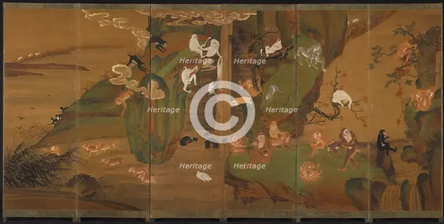 Gibbons in a Landscape, late 1800s or early 1900s. Creator: Unknown.