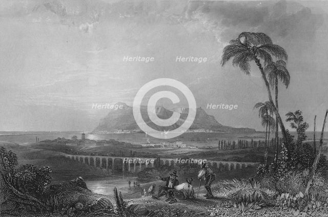 'Gibraltar, From Algeziras', 1840. Artist: Joseph Clayton Bentley.