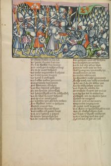 Gideon Attacking the Midianites at Night; Weltchronik, about 1400-1410. Creator: Unknown