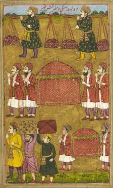 Gifts and palanquins sent by Khusrau to Shirin, 1726. Creator: Anon