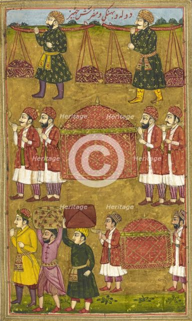 Gifts and palanquins sent by Khusrau to Shirin, 1726. Creator: Anon.