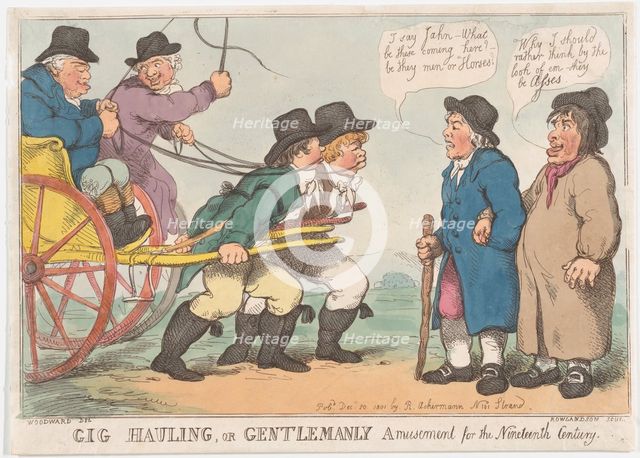 Gig Hauling, or Gentlemanly Amusement for the Nineteenth Century, April 3, 1801., April 3, 1801. Creator: Thomas Rowlandson.
