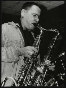 Gilad Atzmon playing tenor saxophones at The Fairway, Welwyn Garden City, Hertfordshire, 1996. Creator: Denis Williams