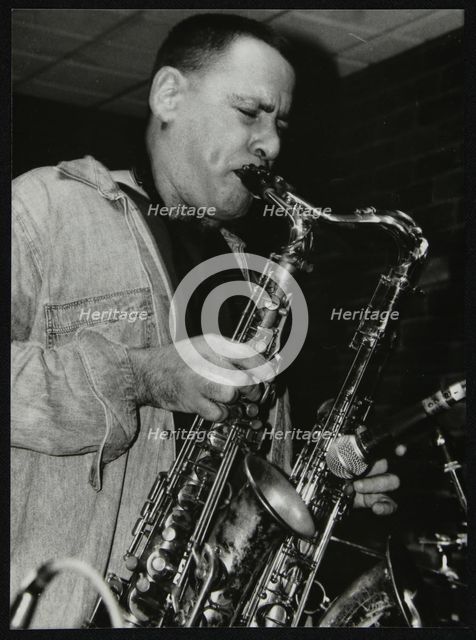 Gilad Atzmon playing tenor saxophones at The Fairway, Welwyn Garden City, Hertfordshire, 1996. Artist: Denis Williams