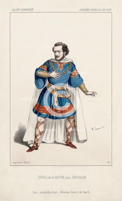 Gilbert Duprez (1806-1896) as Gaston in the Opera Jerusalem by Giuseppe Verdi at the..., 1847. Creator: Lacauchie, Alexandre (1814-1886).
