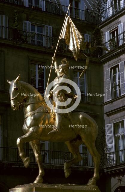 Gilded equestrian statue of St Joan of Arc, 19th century. Artist: Emmanuel Fremiet