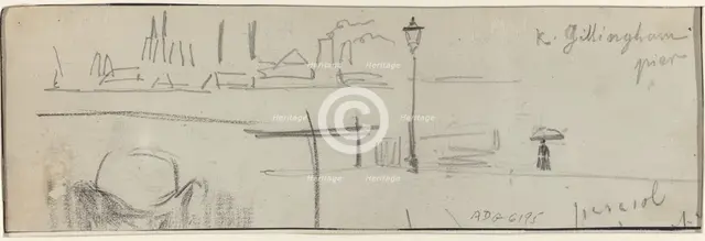 Gillingham Pier, London [verso], c. 1884. Creator: Felix Hilaire Buhot.
