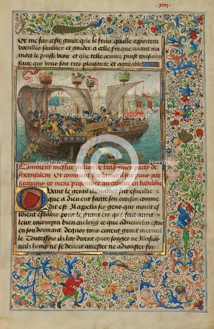 Gillion's Ship Attacked by the Sultan's Army; Roman de Gillion de Trazegnies, 1464. Creators: Lieven van Lathem, David Aubert.