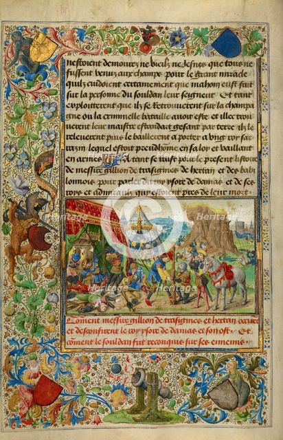 Gillion Slaying King Ysore and Freeing the Sultan, 1464. Creators: Lieven van Lathem, David Aubert.