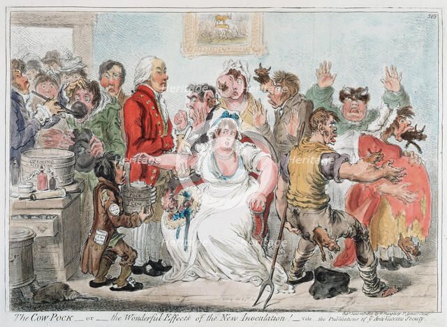 Gillray cartoon on vaccination against Smallpox using Cowpox serum, 1802. Artist: James Gillray
