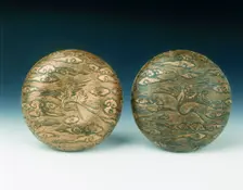 Gilt bronze covered box with crane amid clouds, Ming dynasty, China, 2nd half of 16th century. Creator: Unknown