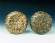 Gilt bronze covered box with crane amid clouds, Ming dynasty, China, 2nd half of 16th century. Creator: Unknown