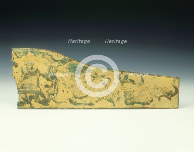 Gilt-bronze applique fragment, Eastern Han dynasty, China, 25 AD-220 AD. Creator: Unknown.