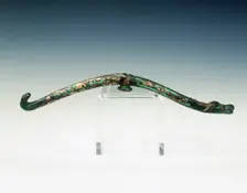 Gilt bronze garment hook with turquoise inlays, Eastern Zhou dynasty, 4th century BC. Creator: Unknown