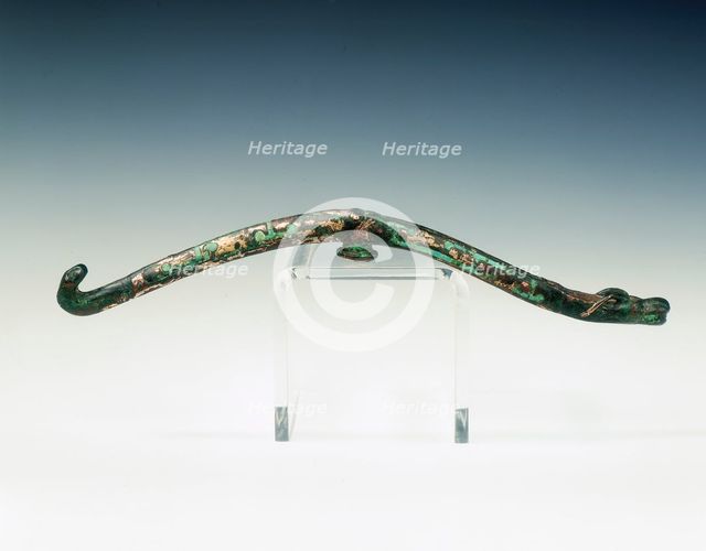 Gilt bronze garment hook with turquoise inlays, Eastern Zhou dynasty, 4th century BC. Artist: Unknown
