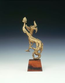 Gilt bronze four-clawed dragon finial, Ming dynasty, China, 16th century