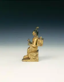 Gilt bronze itinerant monk with sutra case, Tibet, 17th-18th century. Creator: Unknown