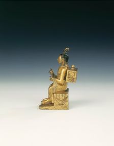 Gilt bronze itinerant monk with sutra case, Tibet, 17th-18th century. Creator: Unknown